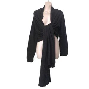 LINE Cotton Cashmere Wrap Cardigan Sweater Hi Low Tie Front Top Angora Blend M